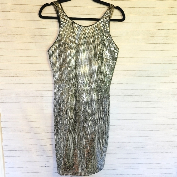 VINTAGE SILVER SEQUIN MINI DRESS SZ 10/MEDIUM - Picture 1 of 16